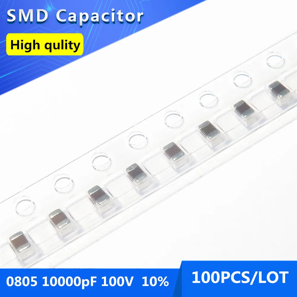 100pcs 0805 1000nF 1uF 10% 100V Thick Film Chip Multilayer Ceramic Capacitor