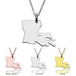 USA Louisiana State Map Necklace Rose Gold Silver Color Stainless Steel Map Necklaces Jewelry