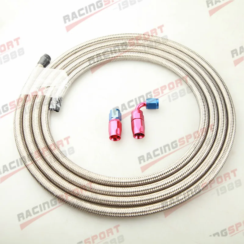 Stainless Steel Braided AN-8 8AN Fuel Gas Line Hose 3M + Swivel Hose End Fitting