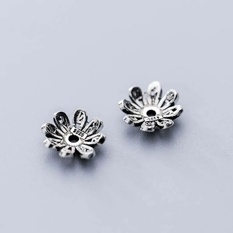 2pcs Real Solid 925 Sterling Plain Silver 10mm Flower Spacer Bead Caps Necklace Bracelet Connector DIY Jewelry Making Findings