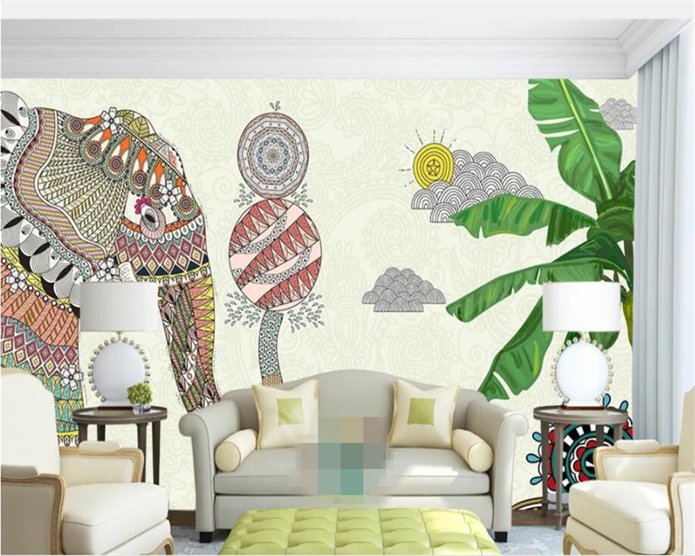 

Beibehang Custom mural Classic Thai fashion Hand painted Thai elephant bar restaurant background wall 3d wallpaper wall sticker