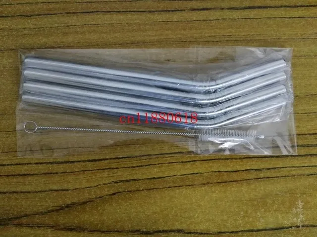 100Sets/lot  4pcs 9.5*215mm High quality Straight and Bend 304 stainless steel drinking straw With 1pcs straw brush