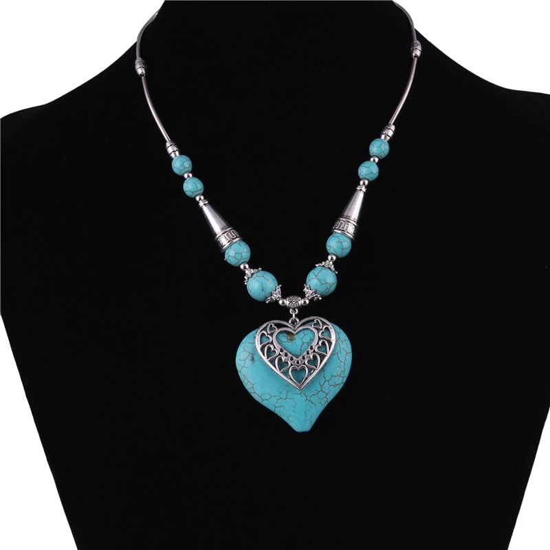 Aihua Maxi Big Statement Natursteinperlen Herzen Halsketten & Anhänger für Frauen Böhmischer Schmuck Geschenke – Detail 4