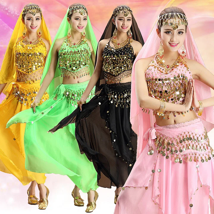 

4pcs Set Performance Belly Dance Costume Bollywood Costume Indian Dress Egypt Bellydance Dress Womens Belly Dancing Costume