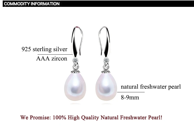 ZHBORUINI High Quality Natural Freshwater Pearl Earrings 925 Sterling Silver Pearl Jewelry 8-9mm Water Drop Earring Girl Women