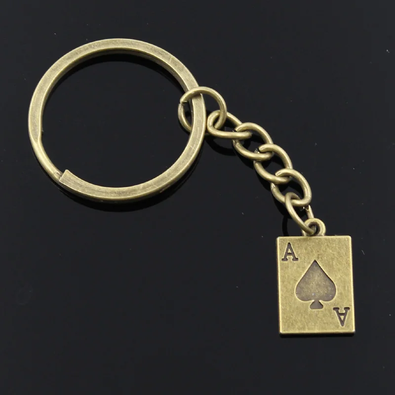 New Fashion Men 30mm Keychain DIY Metal Holder Chain Vintage Ace Of Spades Playing Card Poker 20x12mm Silver Color Pendant Gift