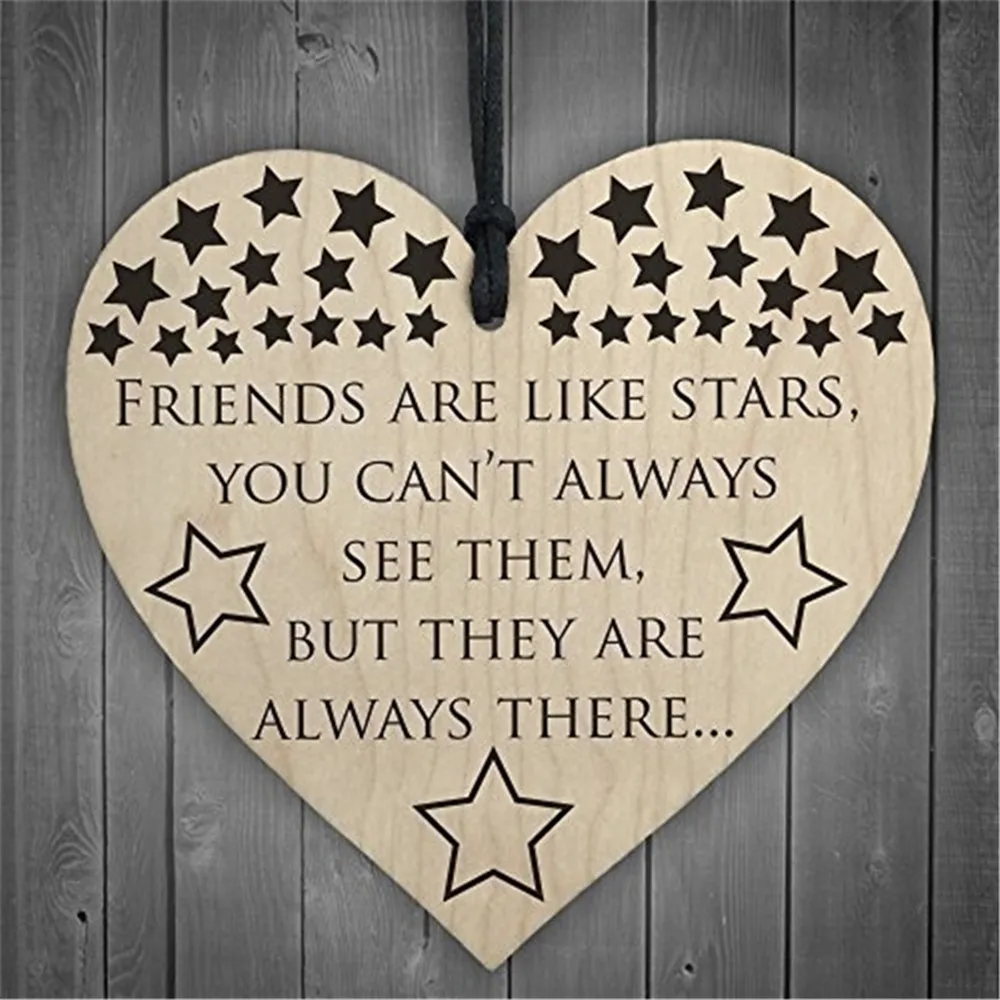 

Friends Are Like Stars Wooden Heart-shaped Wood Crafts Christmas Home DIY Tree Decorations Wine Label Small Pendant Accessories