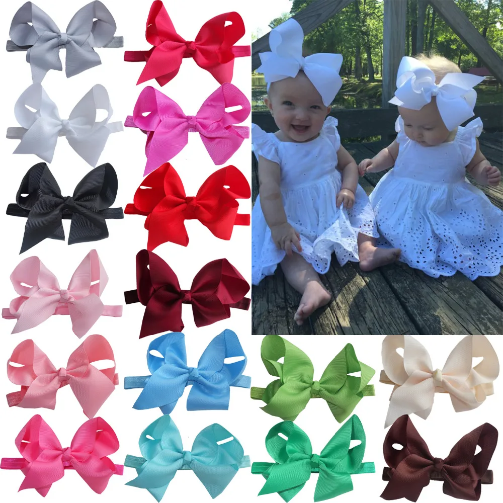 40 Colors Available 6 Inch Bow Headbands Baby Girls Large Hair bows Elastic Headband Hairband Hair band Hair Elastic Headwear