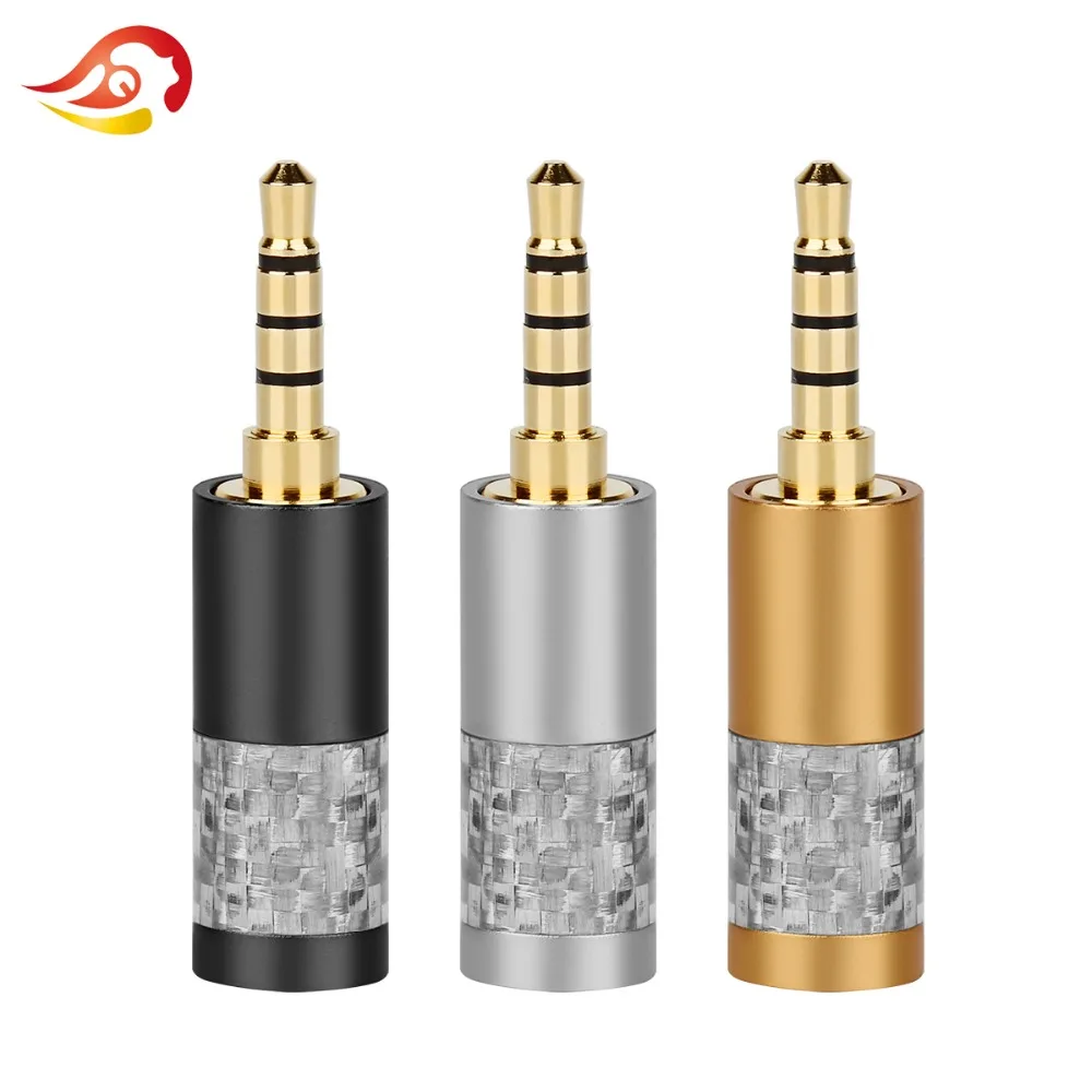 QYFANG 3.5mm Carbon Fiber 3/4 Poles Stereo Audio Jack Mini Earphone Plug Headphone Solder Wire Connector 90 Degree Bend Plugs