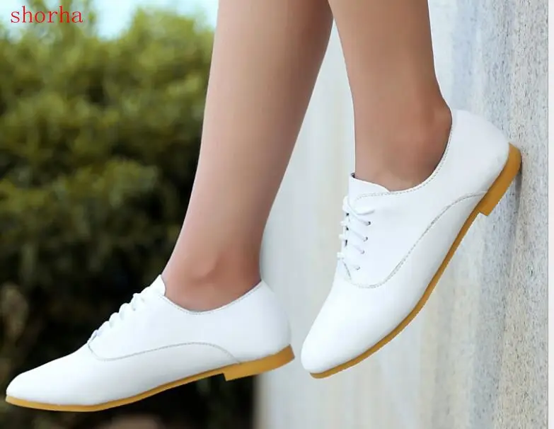 Autumn Spring women oxford shoes ballerina flats shoes women genuine leather shoes moccasins lace up loafers white shoes