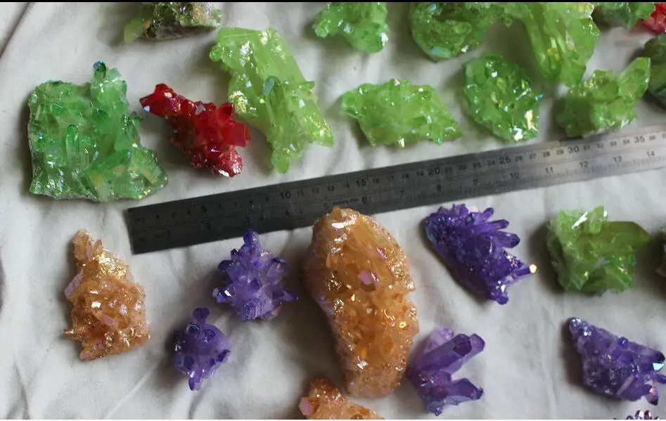 10LB 35 Pieces Rainbow Quartz Crystal Cluster Points Titanium Coating Crystal