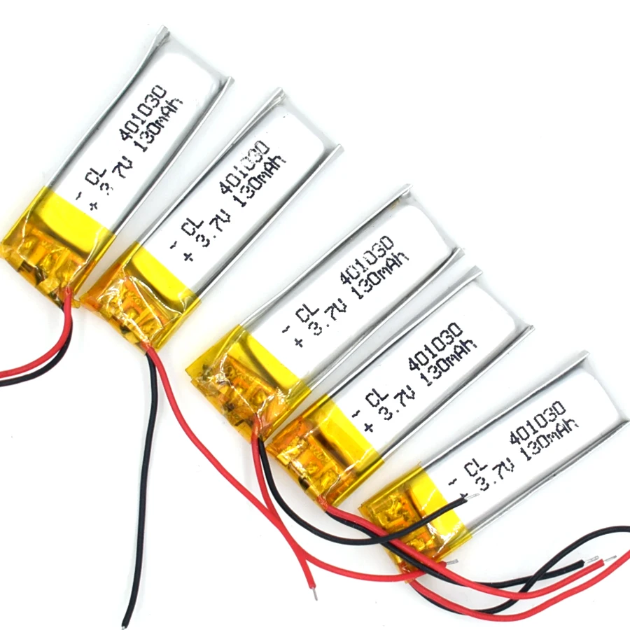 5PCS 3.7V 130 mAh 401030 Li-Polymer Rechargeable Battery Li Po ion for GPS Bluetooth MP3 MP4 041030