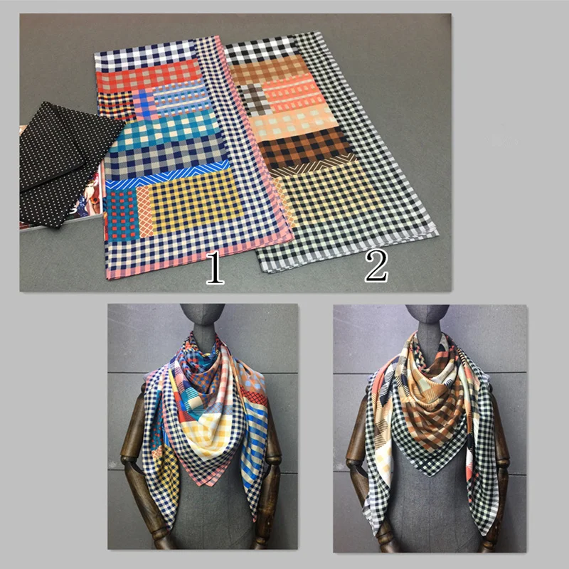 KOI – foulard en soie imprimé treillis, grande écharpe carrée, décoration, cadeau pour femme, châle de haute qualité, nouvelle collection