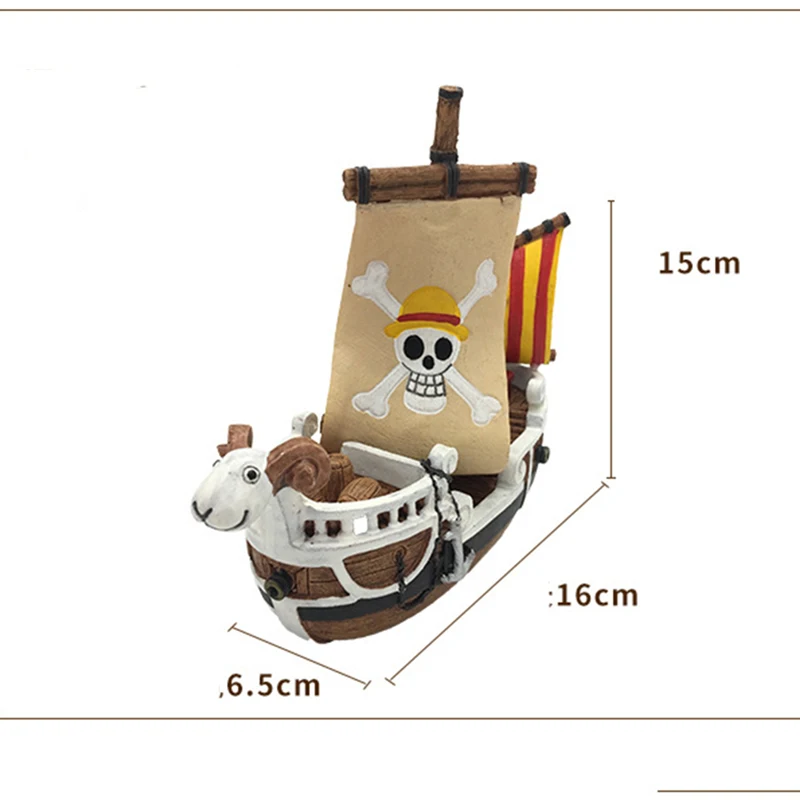 Cartoon Pirate King Melly Ship Landscape Aquarium Decor Resin Shipwreck Fish Tank Ornament For Fish Hide Reptiles Box Statue