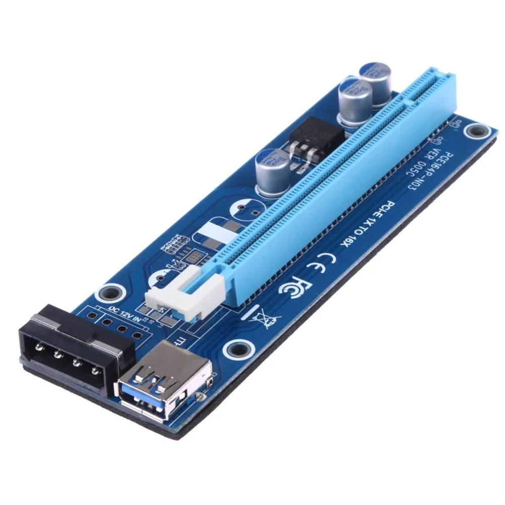 For BTC Miner Machine PCI-E extender PCI Express Riser  1x to 16x USB 3.0 SATA To 4Pin IDE Molex Power Supply raiser Card