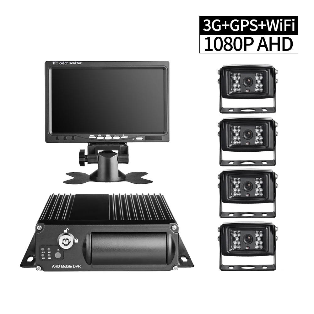 

1080P 3G GPS WiFi Truck DVR Recorder,4ch SD MDVR with AHD 2.0MP IR Night Vision Waterproof Rear Camera 7inch Monitor for Bus