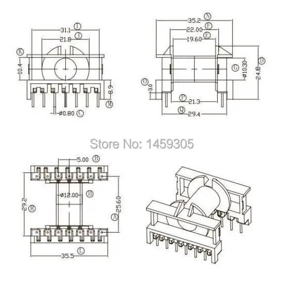 ETD29 transformer bobbin transformer frame PC40 ferrite core soft magnetic core 14pin 7+7  horizontal