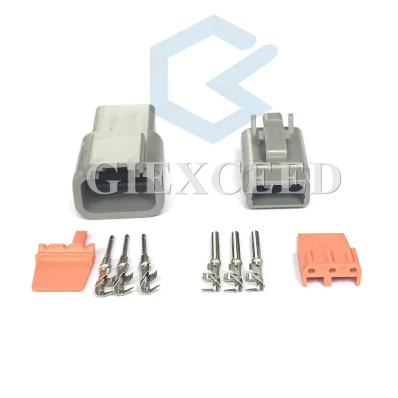 2 Sets 3 Pin AC Assembly Deutsch DTM DTM06-3S/ATM06-3S DTM04-3P/ATM04-3P Wire Connector Gray Waterproof Female Male Auto Socket