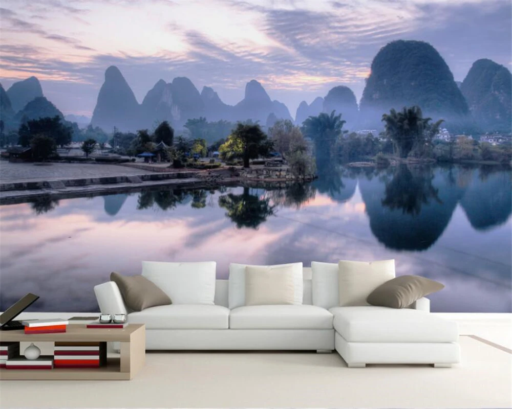 

Beibehang Custom wallpaper landscape oil painting Guilin landscape reflection television background walls murals 3d wallpaper