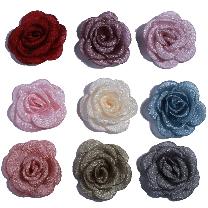 200PCS 5.5CM Beautiful Burnt Satin Rose Chiffon Flowers For Headbands Fabric Flower For Hairpins Accessories Army Green Color