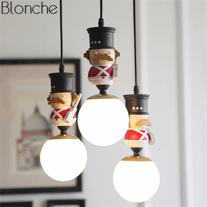 

Nordic British Soldiers Pendant Lights Glass Ball Led Hanging Lamp Children's Room Kids Bedroom Lighting Fixture Luminaire Decor