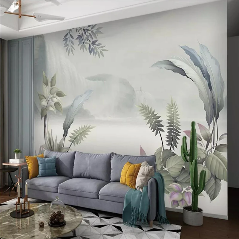 Decorative wallpaper Nordic style small fresh vegetation landscape painting background wall