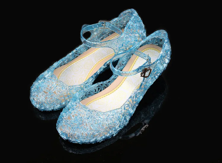 children ELsa Shoes The Mermaid  Princess Girls shoes princess Sofia children cutout sandals Pvc Baby crystal shoes