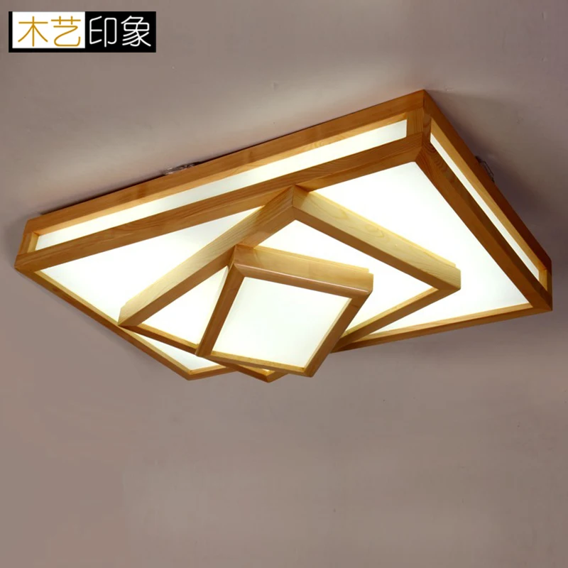 Solid Wooden living room LED lamp rectangular bedroom creative restaurant lamp Nordic art Chinese style ceiling lamp ZA MZ44