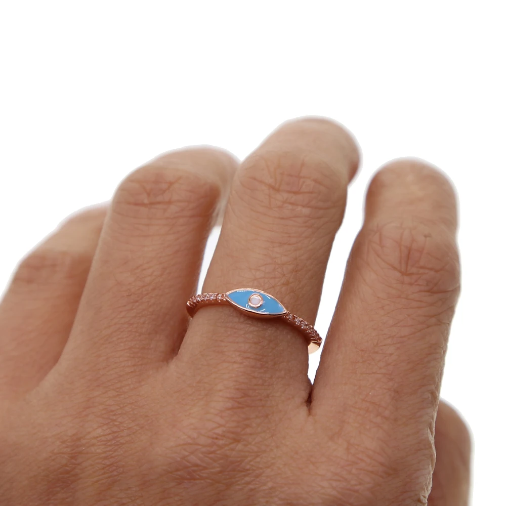 blue white enamel evil eye band ring for women lucky turkish jewelry rose gold color Boho eye ring