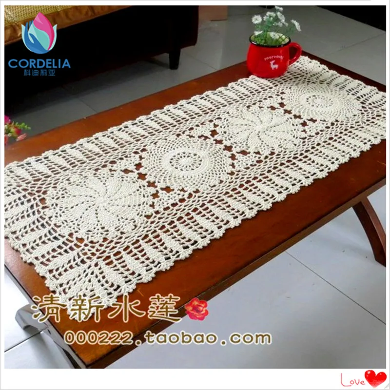 free shipping cotton lace table runner  crochet table cloth fashion cotton knitted lace 100% cutout cabinet  beige  table cover