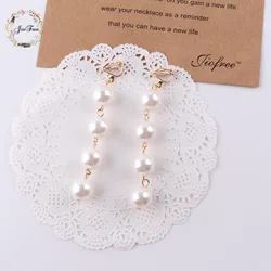 Fashion imitation pearl Bohemian OL temperament Long earring clips no pierced retro long section tassel female earrings jewelry