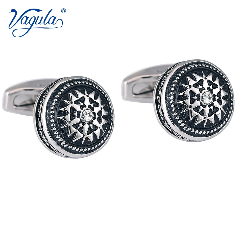 VAGULA Gemelos Classic Silver-color Rhineston Copper Black Painting Men's Cufflink Wedding Suit Shirt Buttons Cuff links 51435