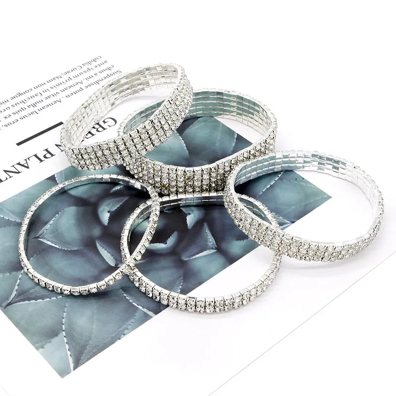 Silver Color Full Rhinestone Elastic Anklets for Women