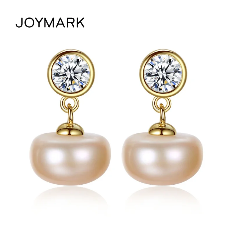 JOYMARK White And Gold Color S925 Sterling Silver Classic Single Natural Fresh Water Pearl Stud Earrings For Women JPSE015