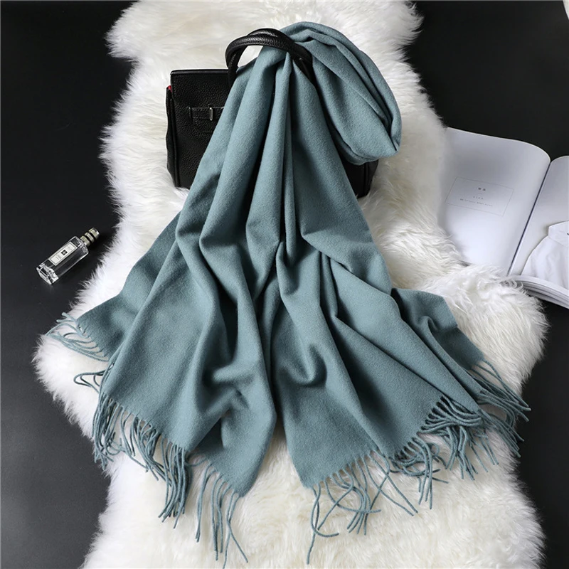 Luna&Dolphin Luxury Brand Women Shawl 200x70cm Virgin Wool Winter Cross Weave Wrap Stole Pashmina Tassles Cashmere Blanket Scarf