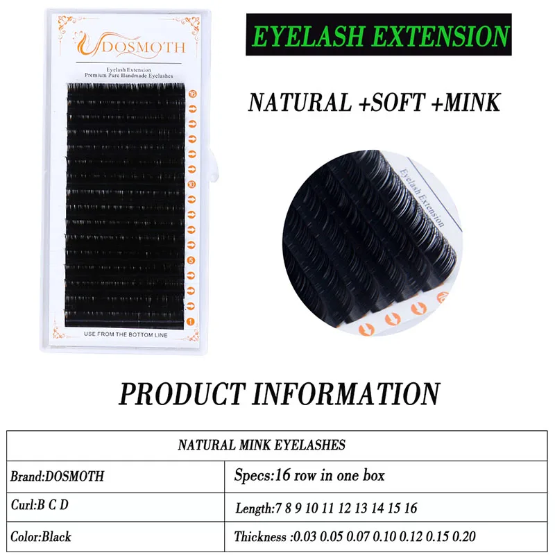 10 trays 16rows/case  7-16mm 3D mink eyelash extensions supples False fake eyelash extension individual lashes  cosmetics