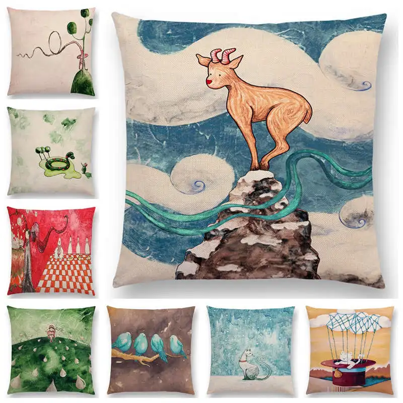 Newest Oil Painting Fable Story Sofa Throw Pillow Case Magical Imagination World Cushion Cover 25 Design Available