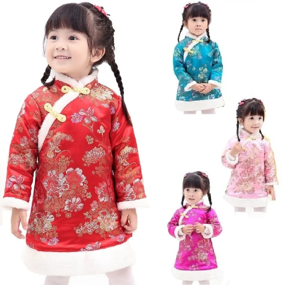 

Floral Winter Baby Girl Dresses Coats Children Qipao Clothes Outerwear Sping Festival Cheongsam Girls Down Jacket Chi-Pao Dress