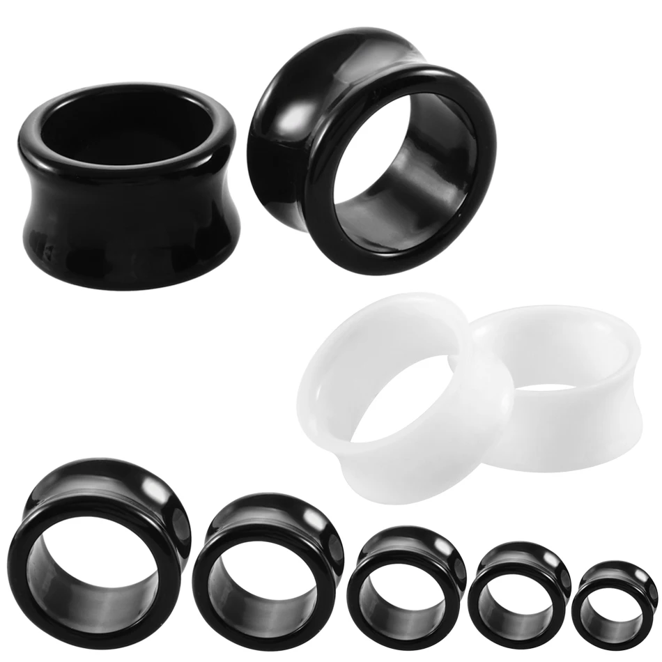 2Pcs/Set Black White Acrylic Ear Plugs Tunnels Expander Gauges Ear Stretching Kits Earlets Double Flared Ear Piercing Earrings