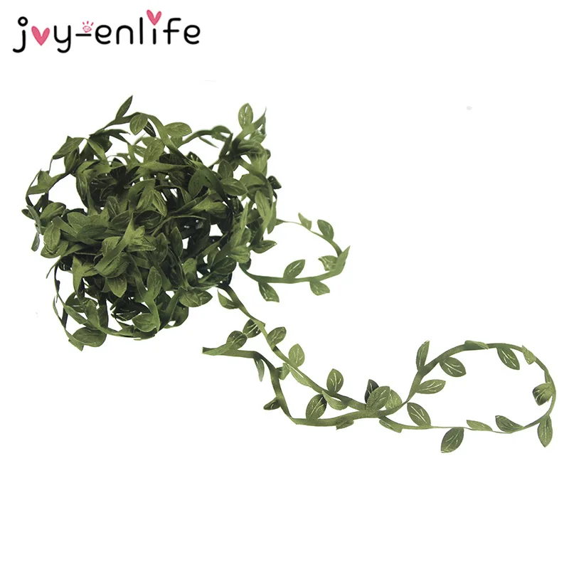 10m Silk Cloth Leaf-Shaped Artificial Plants Green Ivy Leaves Lace Ribbon Wedding Decoration DIY Wreath Fake Flower Wall Decor