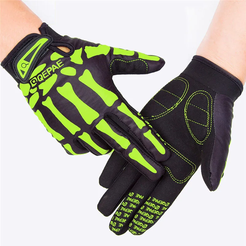 Qepae Full Finger Bicycle Gloves Skull Bone Shockproof Cycling Gloves For Man Woman Sport MTB Bicycle Gloves S-XXL