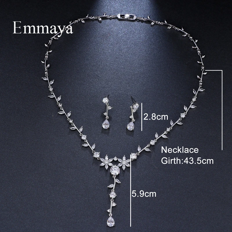 Emmaya Brand Cute Charm Plant AAA Cubic Zircon Adjustable Crystal Earrings Necklace Set For Women Popular Bride Jewelry Gift