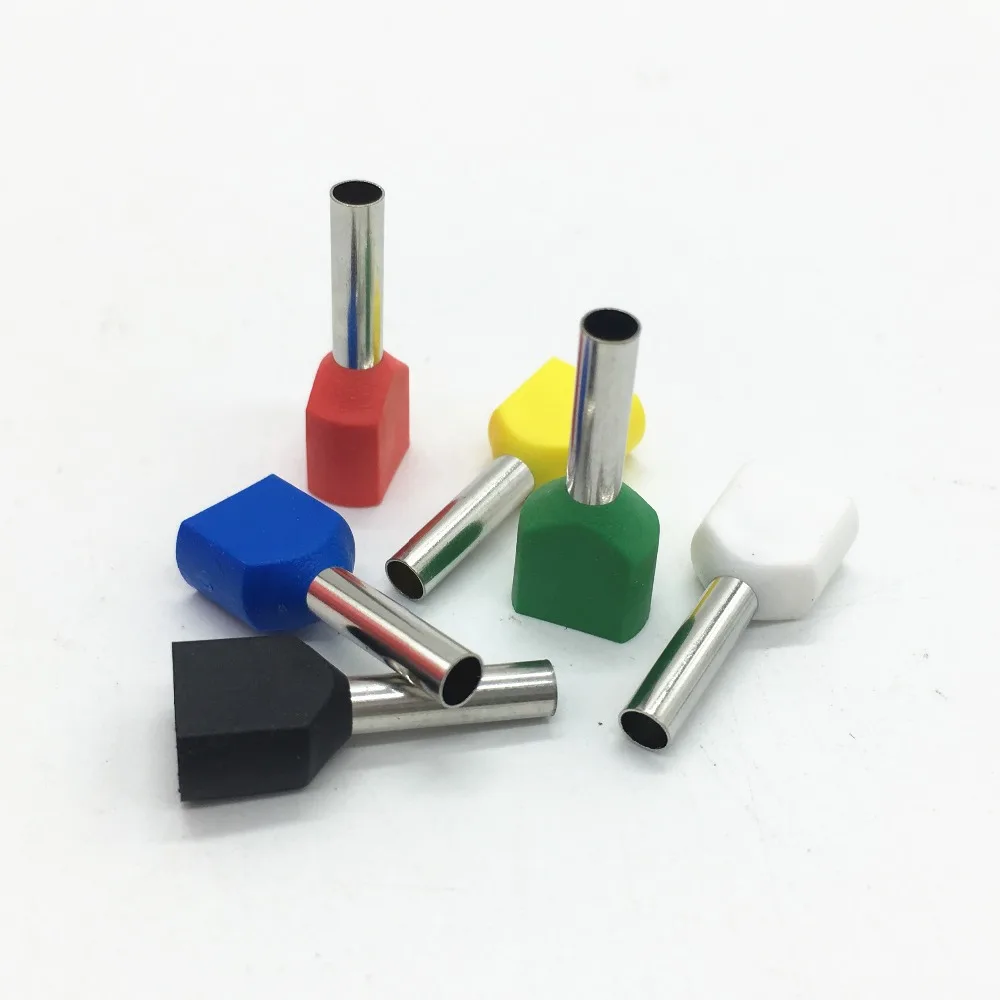 1000 개/갑 TE1508 2X16 AWG 2X1.5mm2, 10.0mm 구리 길이 용 트윈 및 듀얼 엔트리 와이어 및 부트 레이스 페룰