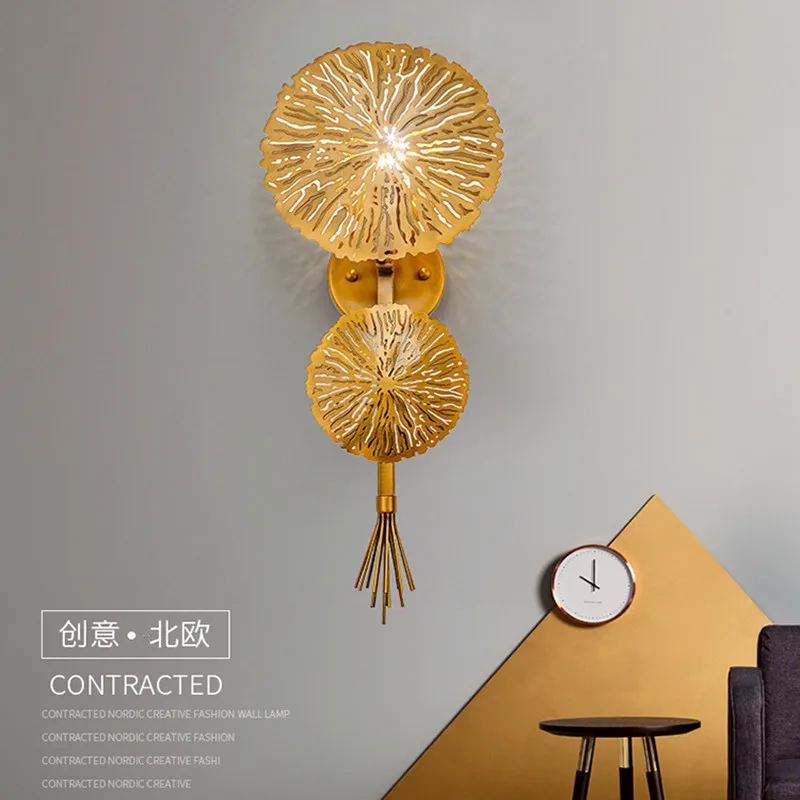 

Luxury Golden Flower Loft Wall Lamp Hotel Room Villa Hall Wall Sconce Creative Designer Living Dining Wall Lights Free Shipping