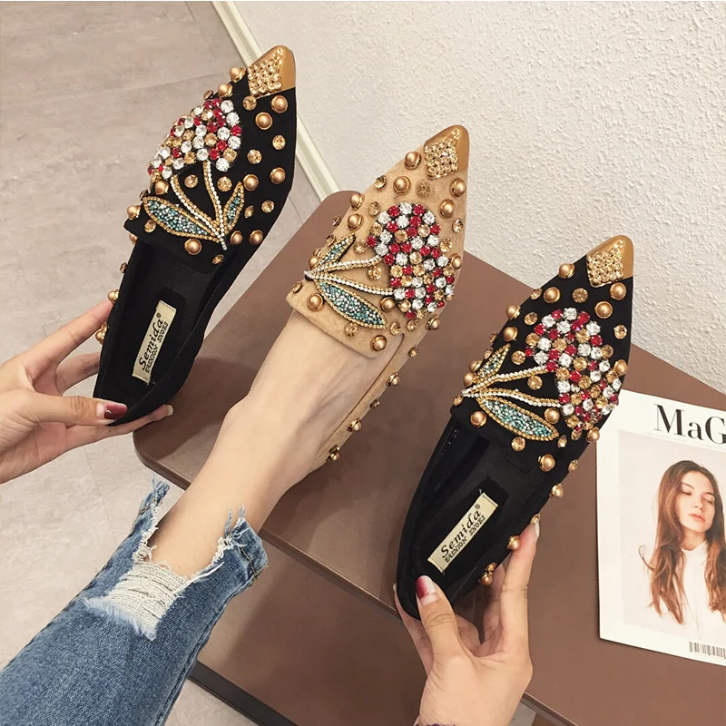 SWYIYV Woman Flats Shoes Rhinestone Cherry 2019 Spring New Female Metal Pointed Toe Casaul Shoes Comfortable Flats Loafers Shoes