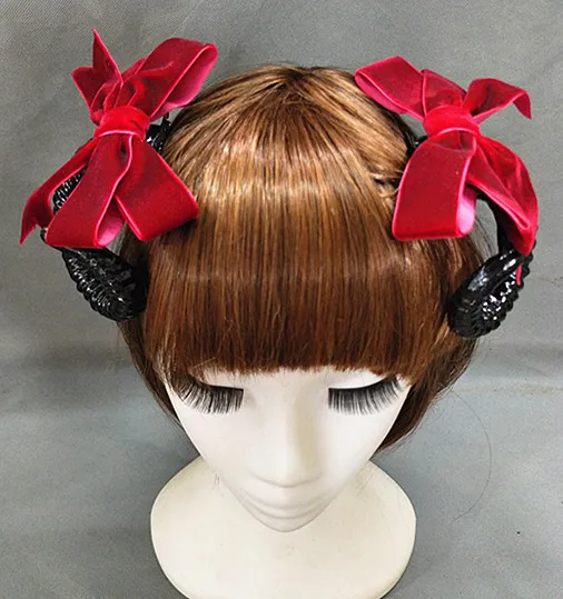 Épingle à cheveux gothique Lolita SAFHorns, nœud papillon rose, griffe Steampunk, pinces à cheveux Halloween, accessoires pour cheveux, vêtements de sauna