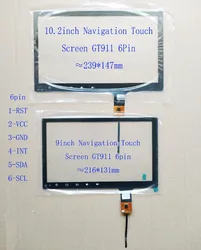 9 inch 10.2 Inch Touch Screen Sensor Digitizer Glass Kia Hyundai 216*131mm 239*147mm GT911 6pin YDT-8088 ZCC-4522 RY101502