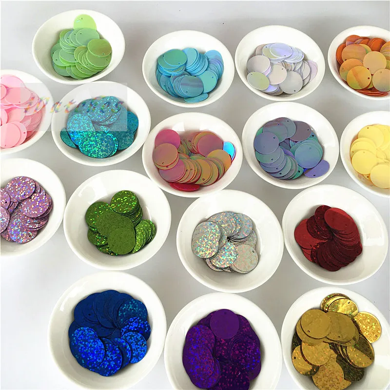 90pcs/lot 20mm Round Sequins PVC Laser Paillette sewing Craft Flat With Side Hole Belly Dance Garment DIY Accessories 16 colors