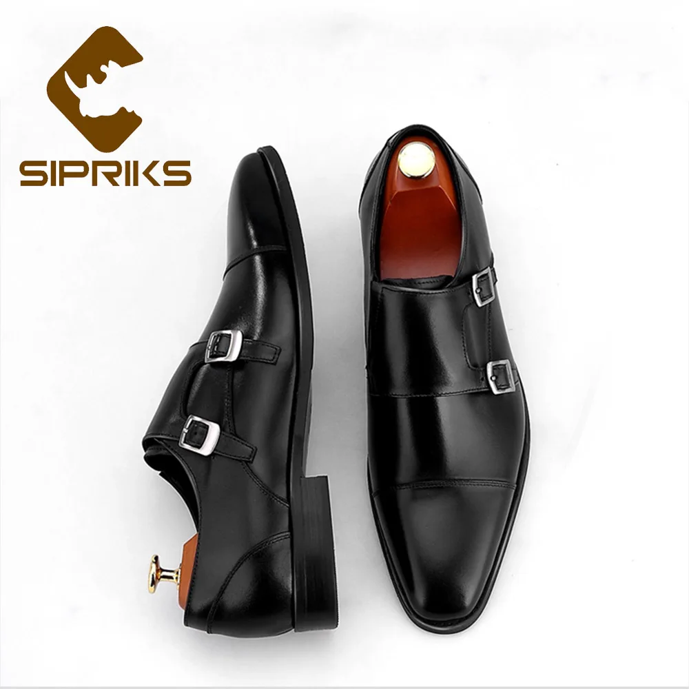 Sipriks Luxury Brand Mens Double Monk Straps Shoes Navy Blue Full Grain Leather Church Shoes Boss Wedding Gents Suit Social 2021