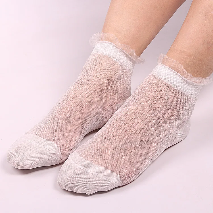 Calcetines de rejilla de encaje con volantes para mujer, medias sexys, suaves y cómodas, de seda transparente, malla elástica de punto con volantes,